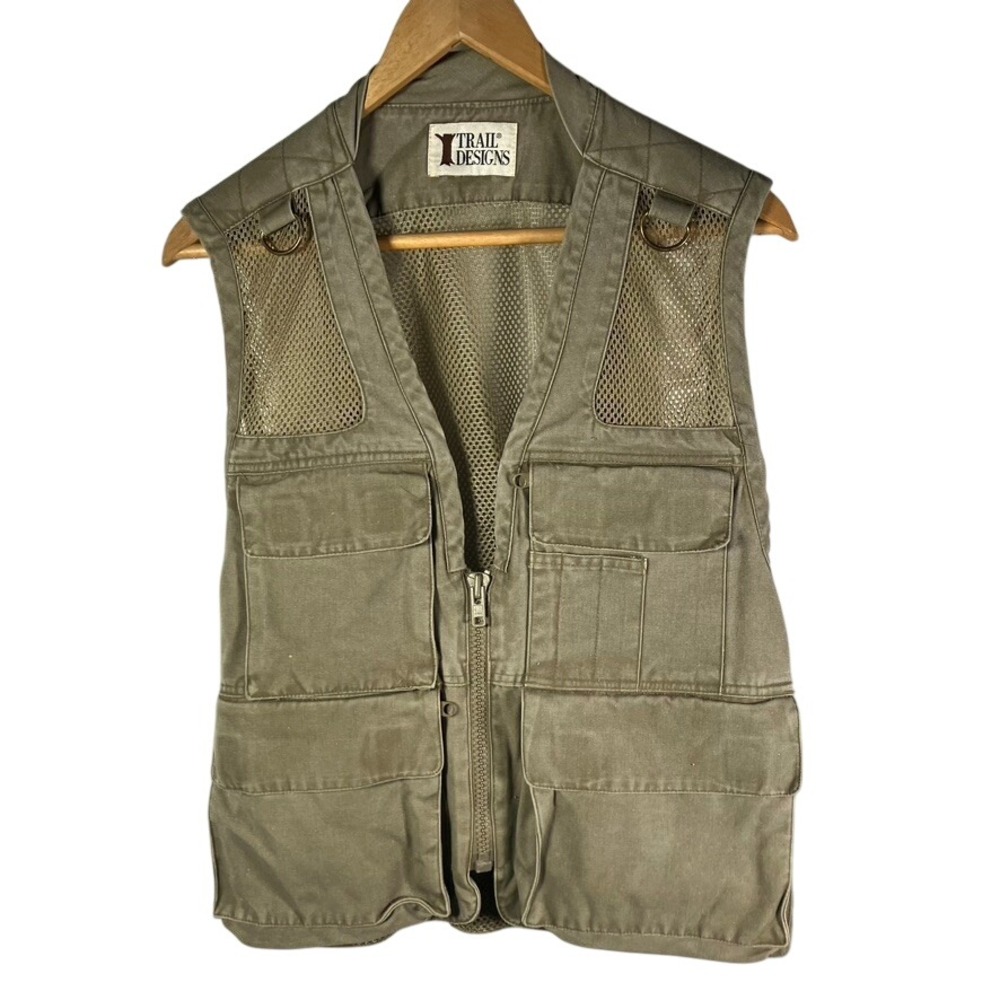 Trail Designs Mens Olive Green Utility Vest‎ Fishing Hunting Outdoor Pockets
